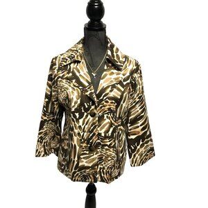 Rafaella Blazer Womens Size Large Brown Animal Print Lined Pockets Jacket
